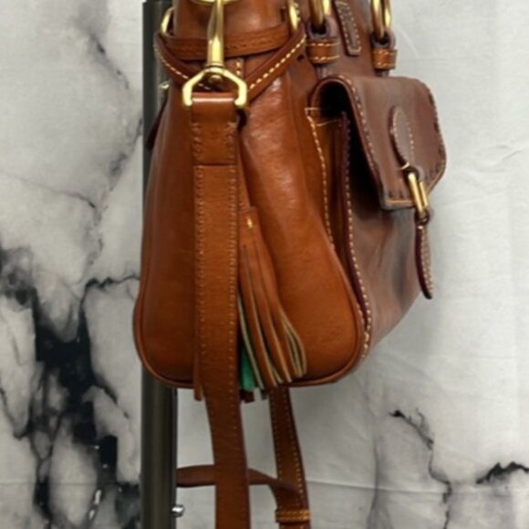 (SOLD) DOONEY & BOURKE VINTAGE STYLE BROWN LEATHER HANDBAG Multi Handle Options - Picture 5 of 10